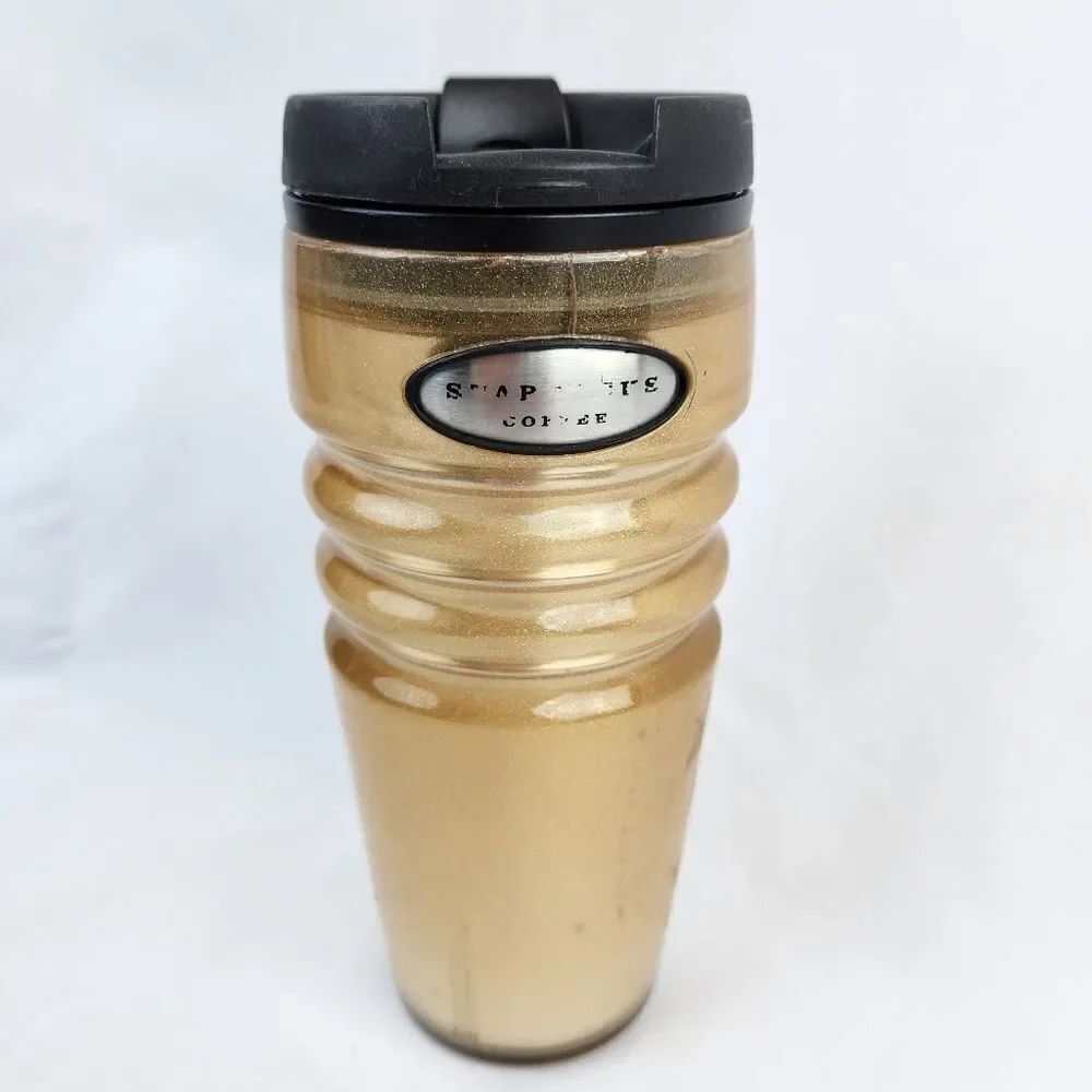 ☕️Vintage Starbucks 2004 Metallic Gold Double Wall 16oz Travel Tumbler